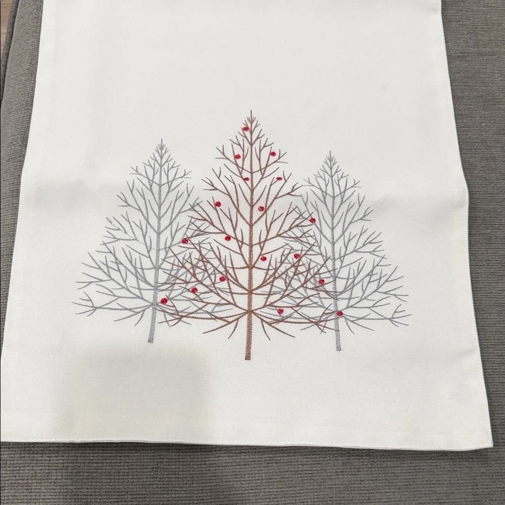 Holiday Tree Embroidered Table Runner new